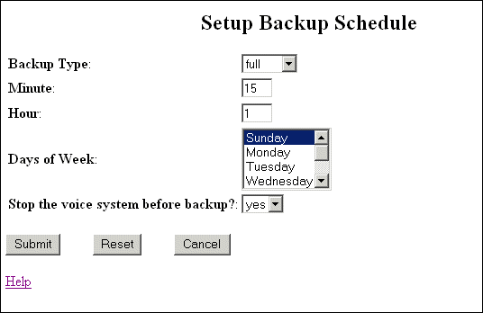 Set full backup schedule with entries