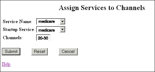 Assign services to channels with entries