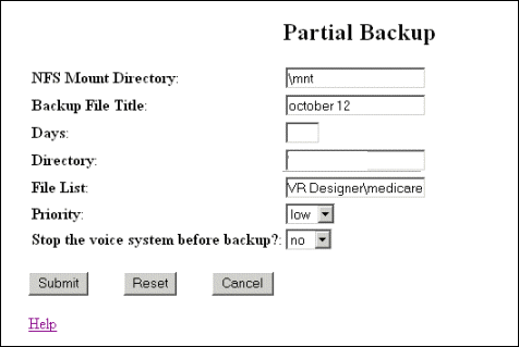 Partial backup with entries
