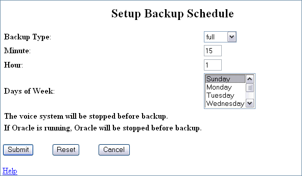 P2 Setup Backup Scheduling screen - full