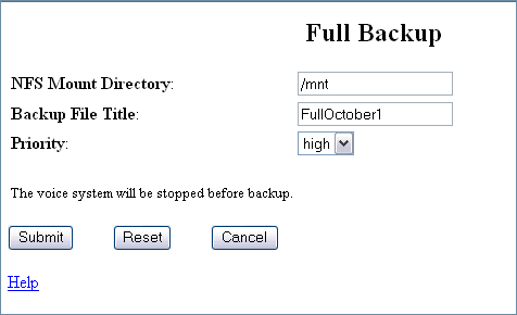 P2: Full Backup screen