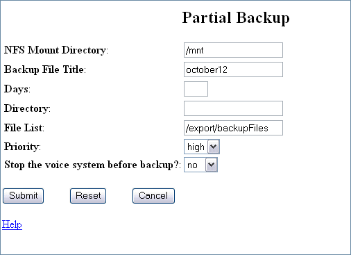 P2: Partial Backup screen