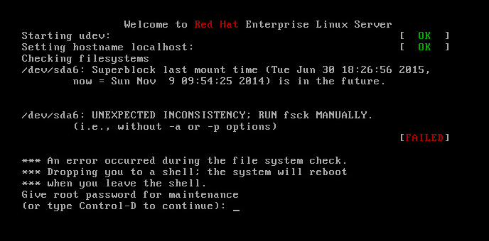 rhel 6 an error occurred during the file system check